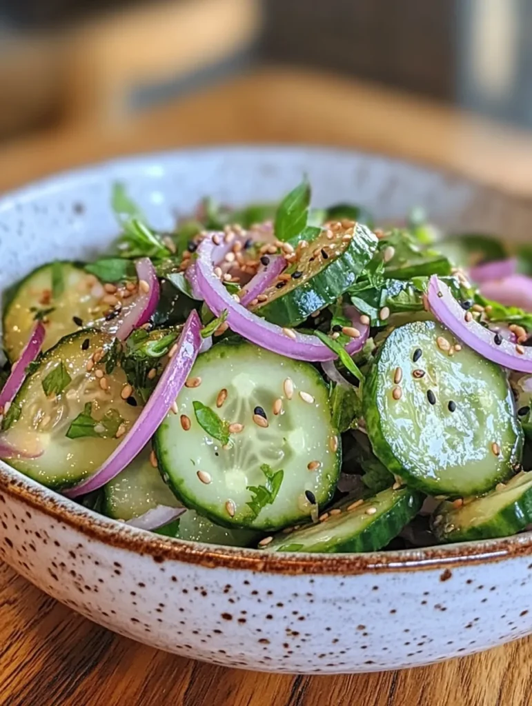 Asian cucumber salad served alongside grilled salmon and rice
