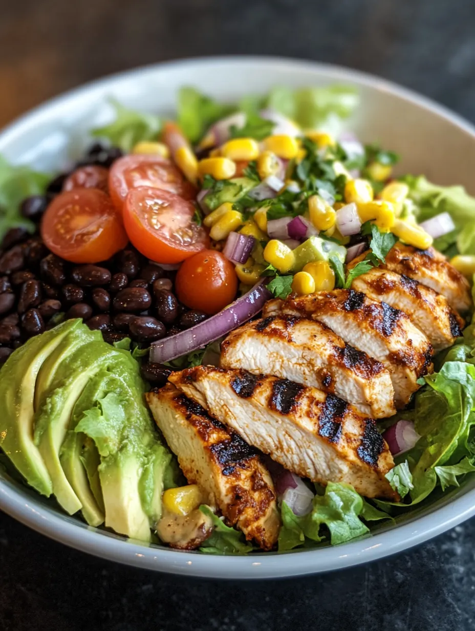 Colorful Southwest chicken salad in a white bowl
