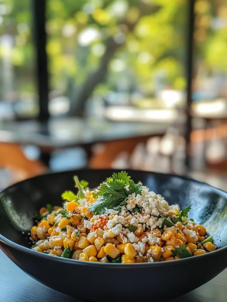 Esquites Mexican street corn salad served with lime wedges and extra cotija cheese