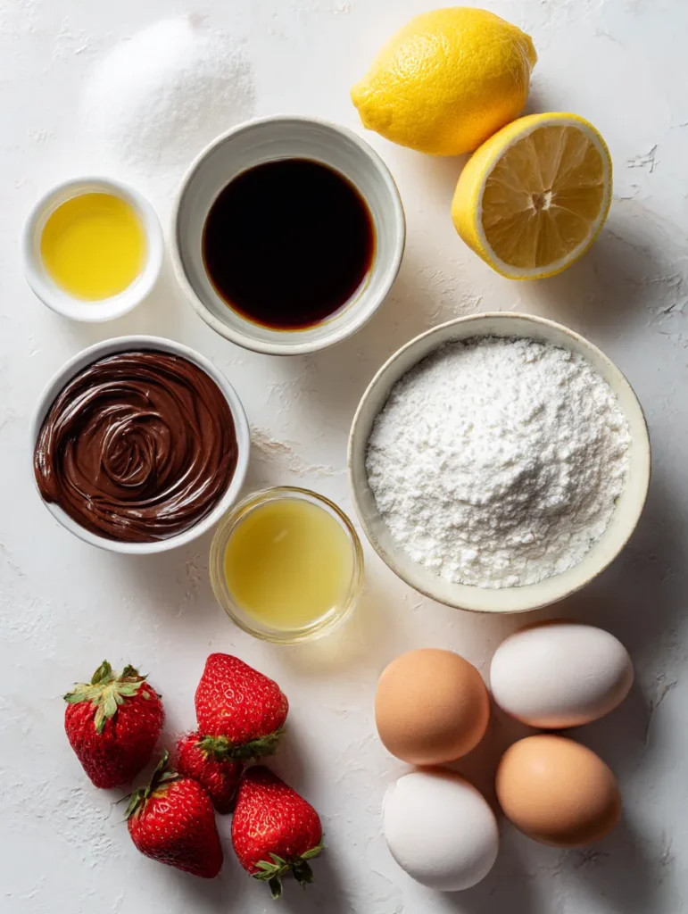 Fresh strawberries and puff pastry ingredients for strawberry turnovers